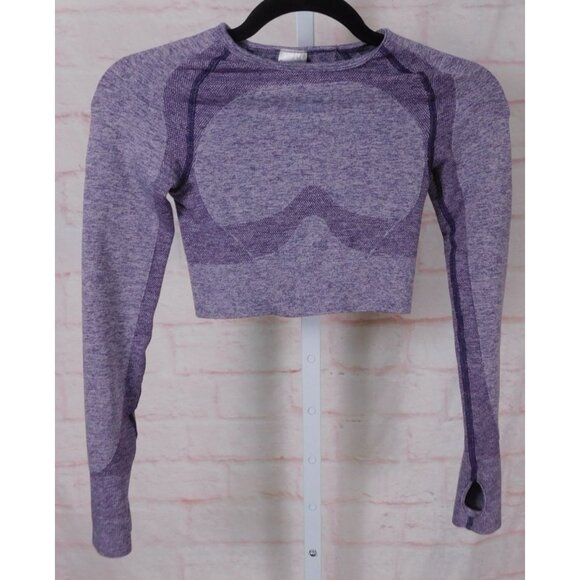 Gymshark Purple Seamless Long Sleeve Crop Top XS Workout Fitness - Picture 1 of 14